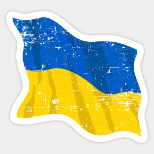 Waving Ukraine Flag Beautiful Distressed Blue and Yellow Sticker